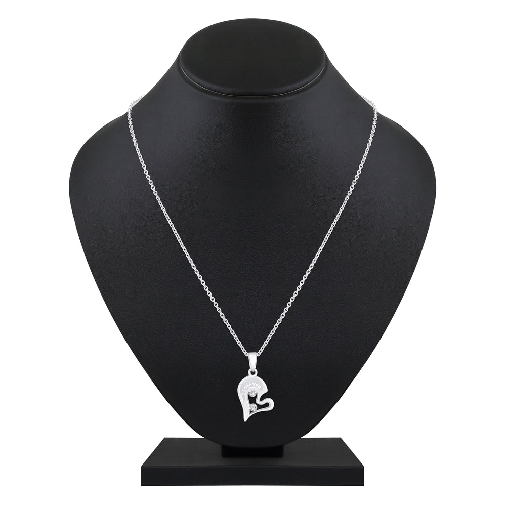 I LOVE YOU Engraved Broken Heart Pendant Necklace