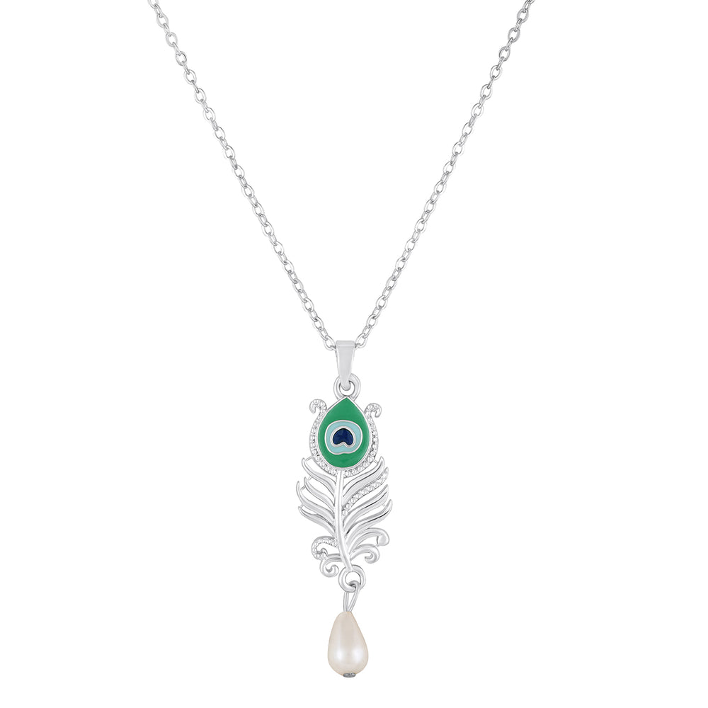 Peacock-Feather-Shaped Meenakari Work Pendant Necklace