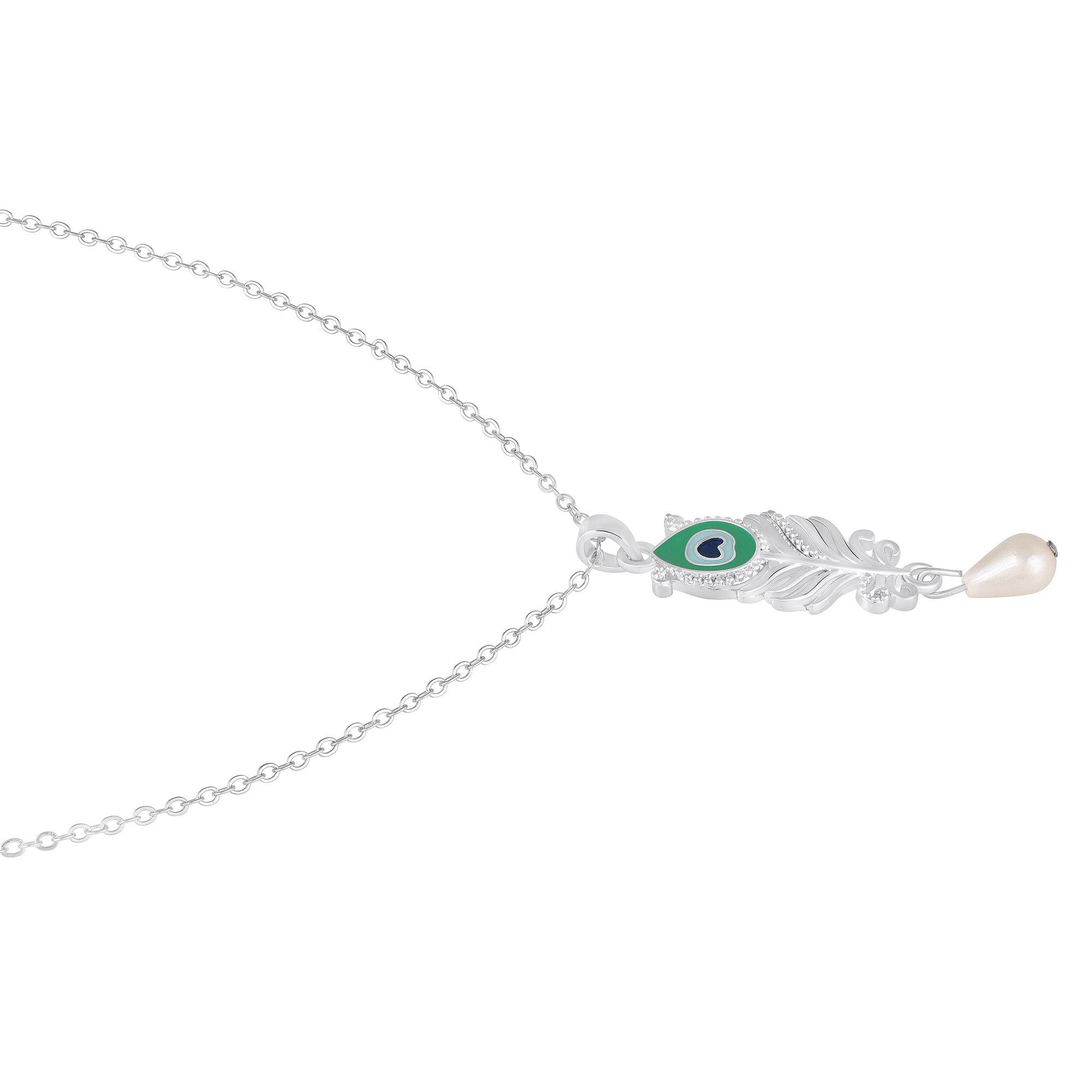 Peacock-Feather-Shaped Meenakari Work Pendant Necklace