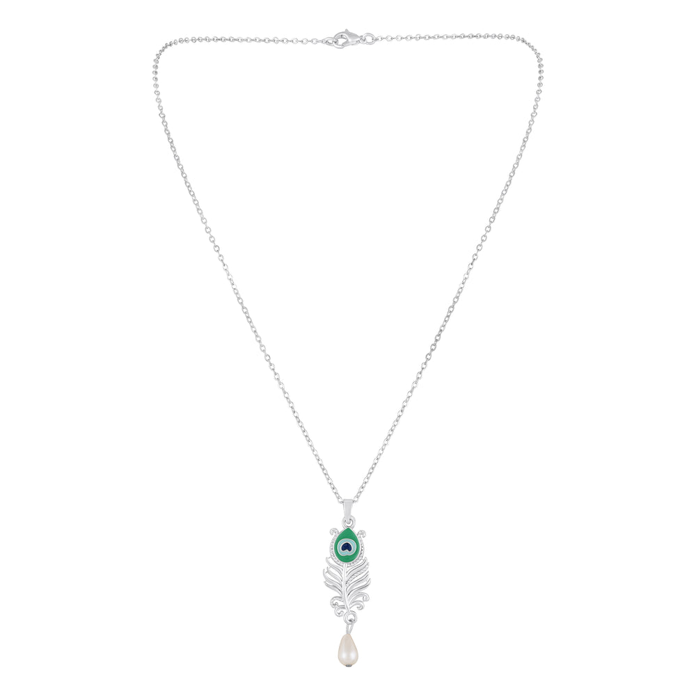 Peacock-Feather-Shaped Meenakari Work Pendant Necklace