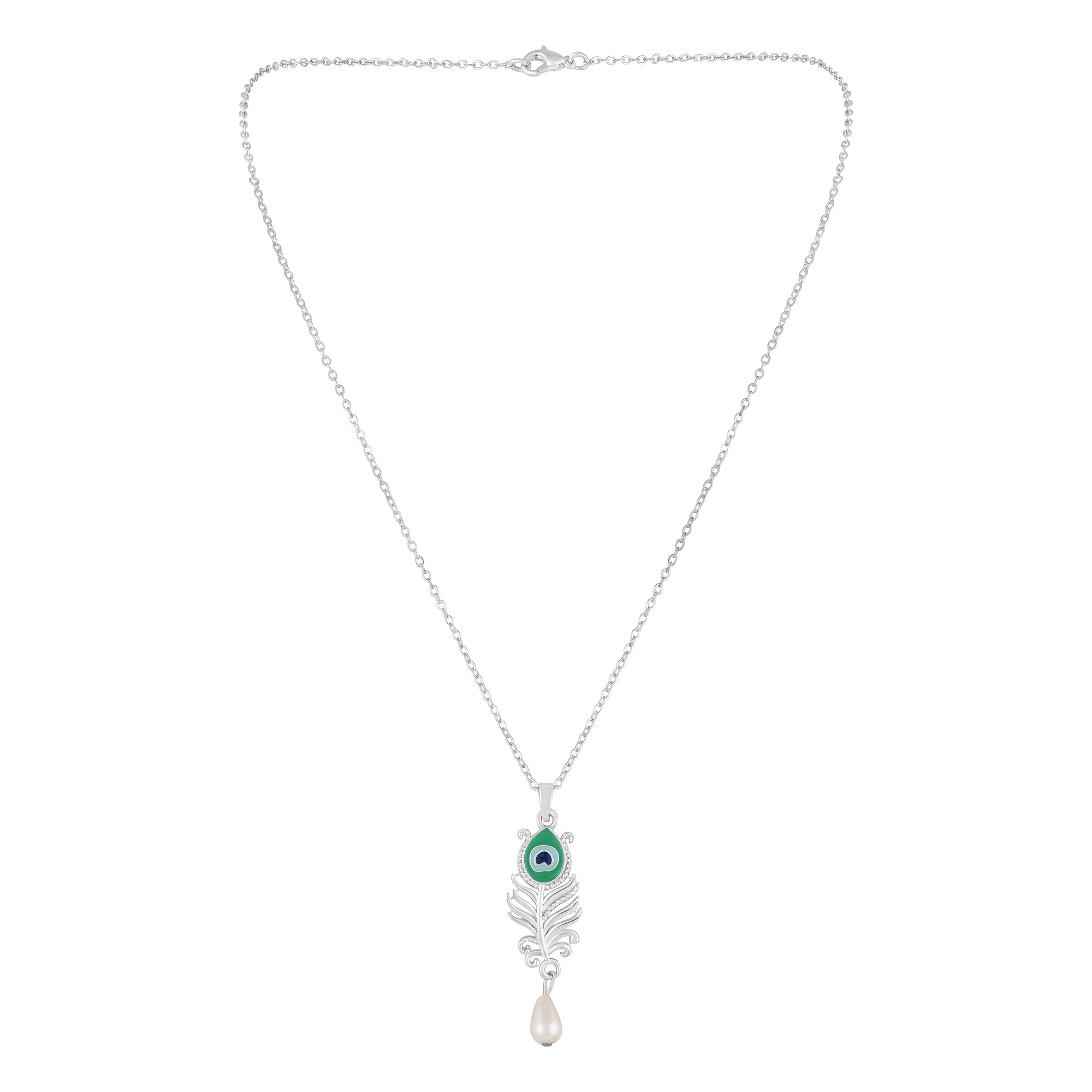 Peacock-Feather-Shaped Meenakari Work Pendant Necklace