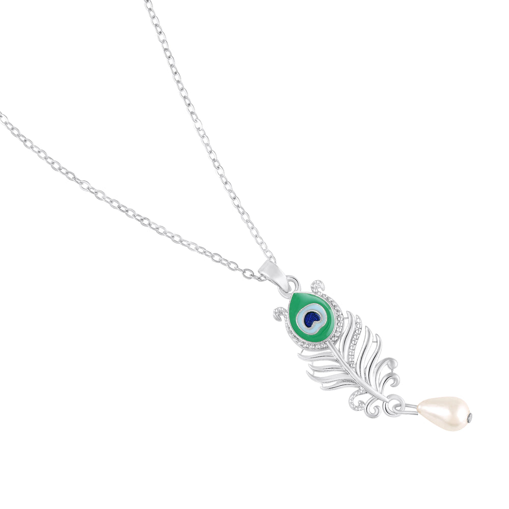 Peacock-Feather-Shaped Meenakari Work Pendant Necklace