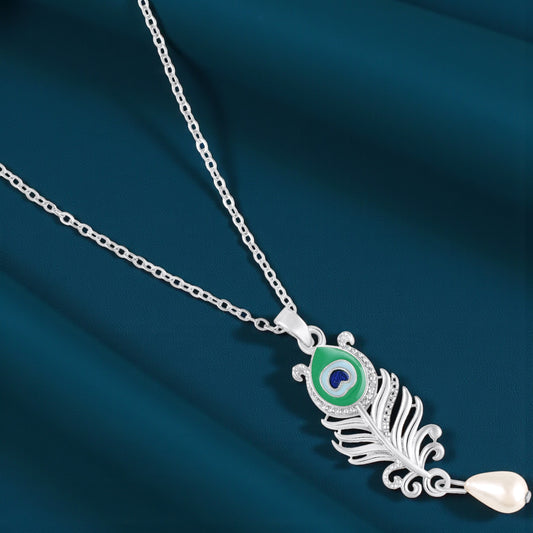 Peacock-Feather-Shaped Meenakari Work Pendant Necklace