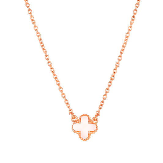 White Clover Pendant Necklace with Rose-Gold Tone