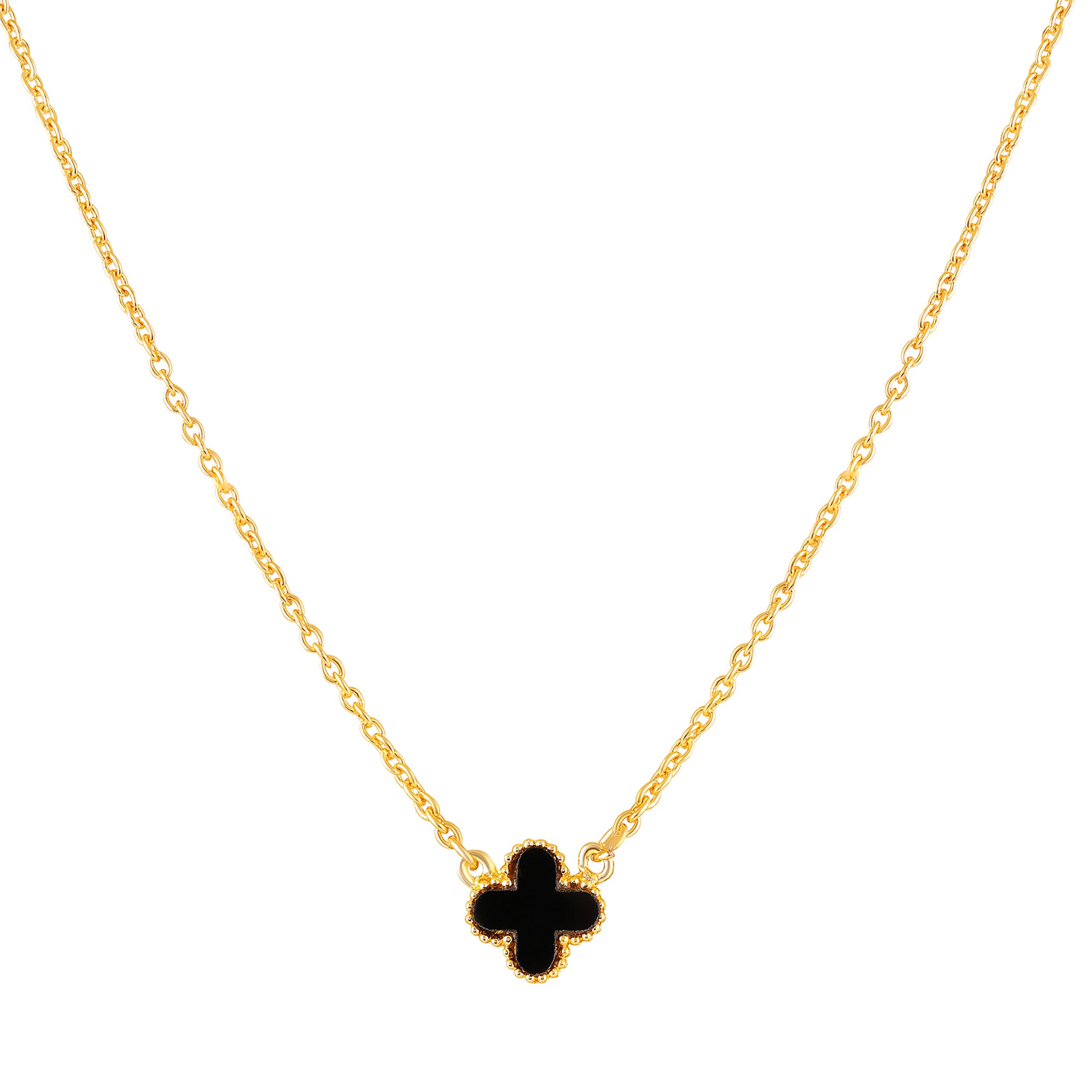 Black Clover Pendant Necklace with Gold Tone