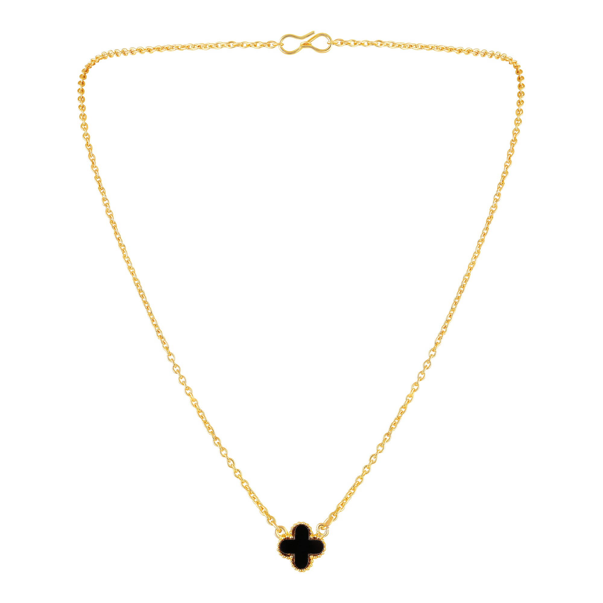 Black Clover Pendant Necklace with Gold Tone