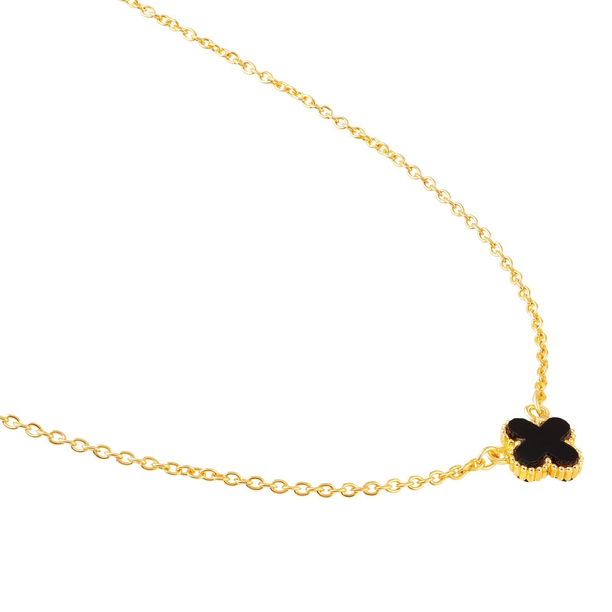 Black Clover Pendant Necklace with Gold Tone