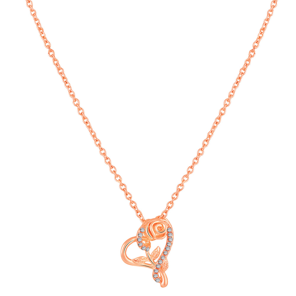Rose & Heart Shaped Sparkling White Crystals Pendant