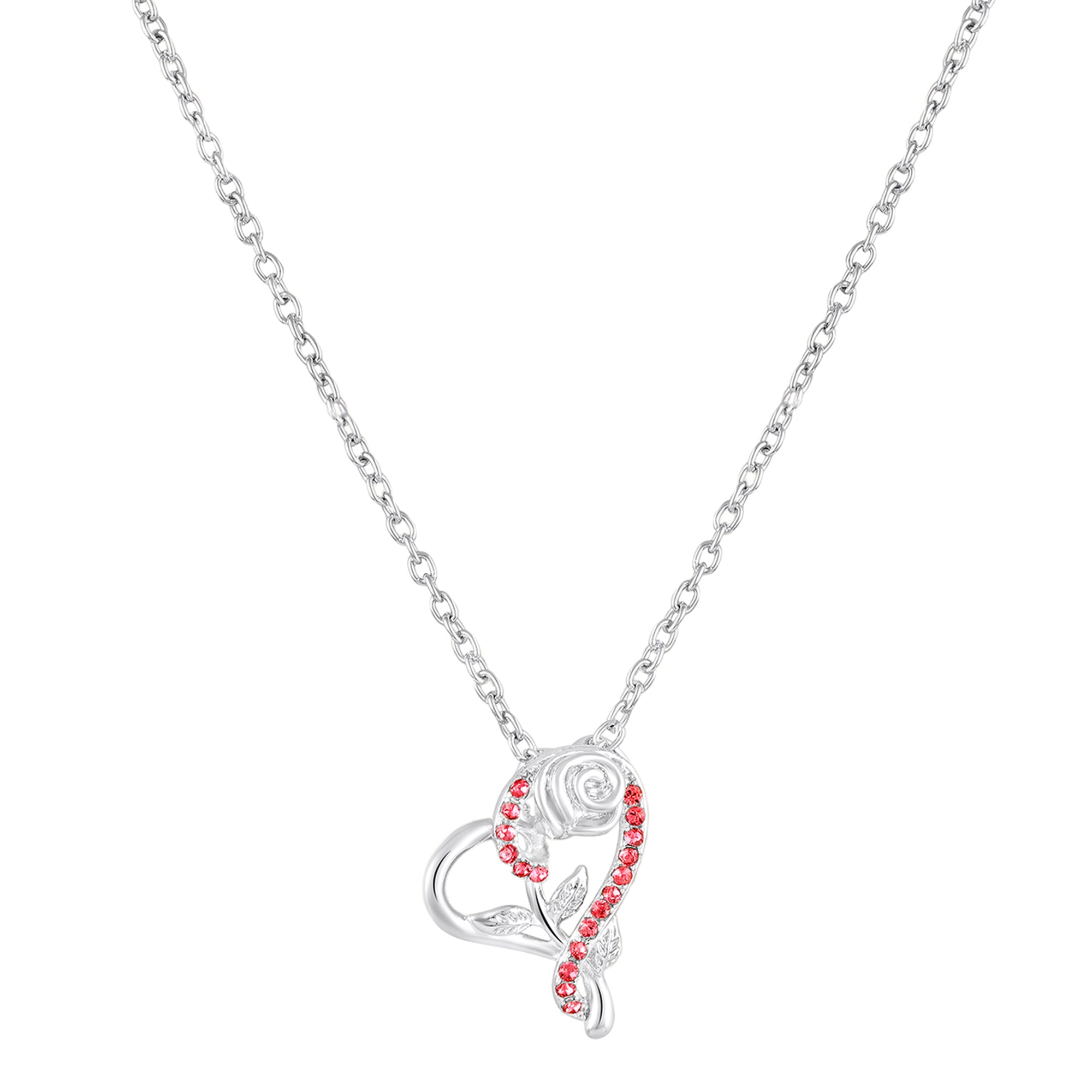 Rose & Heart Shaped Sparkling White Crystals Pendant