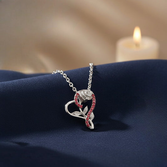 Rose & Heart Shaped Sparkling White Crystals Pendant