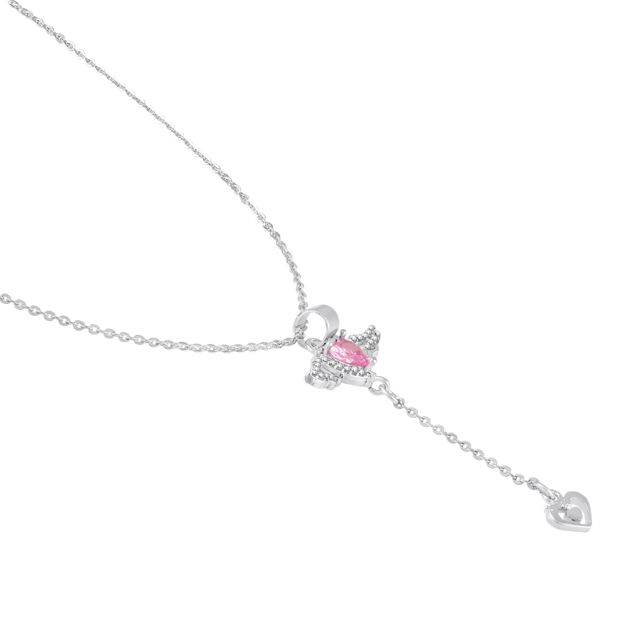 Winged Heart Pink Crystal Stone Lariat Pendant Necklace
