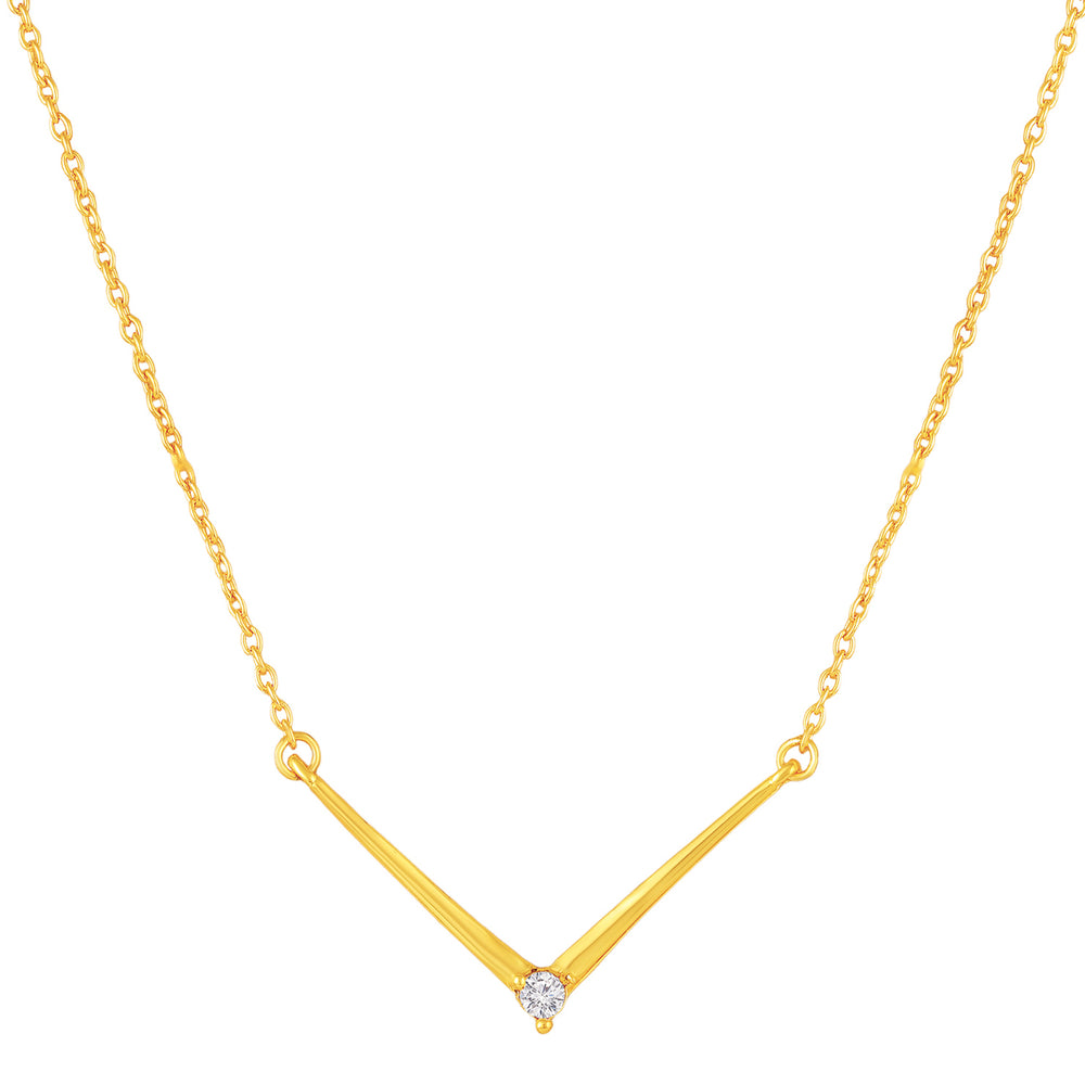 Minimalist V-Shape Pendant Necklace with White And Pink Crystal
