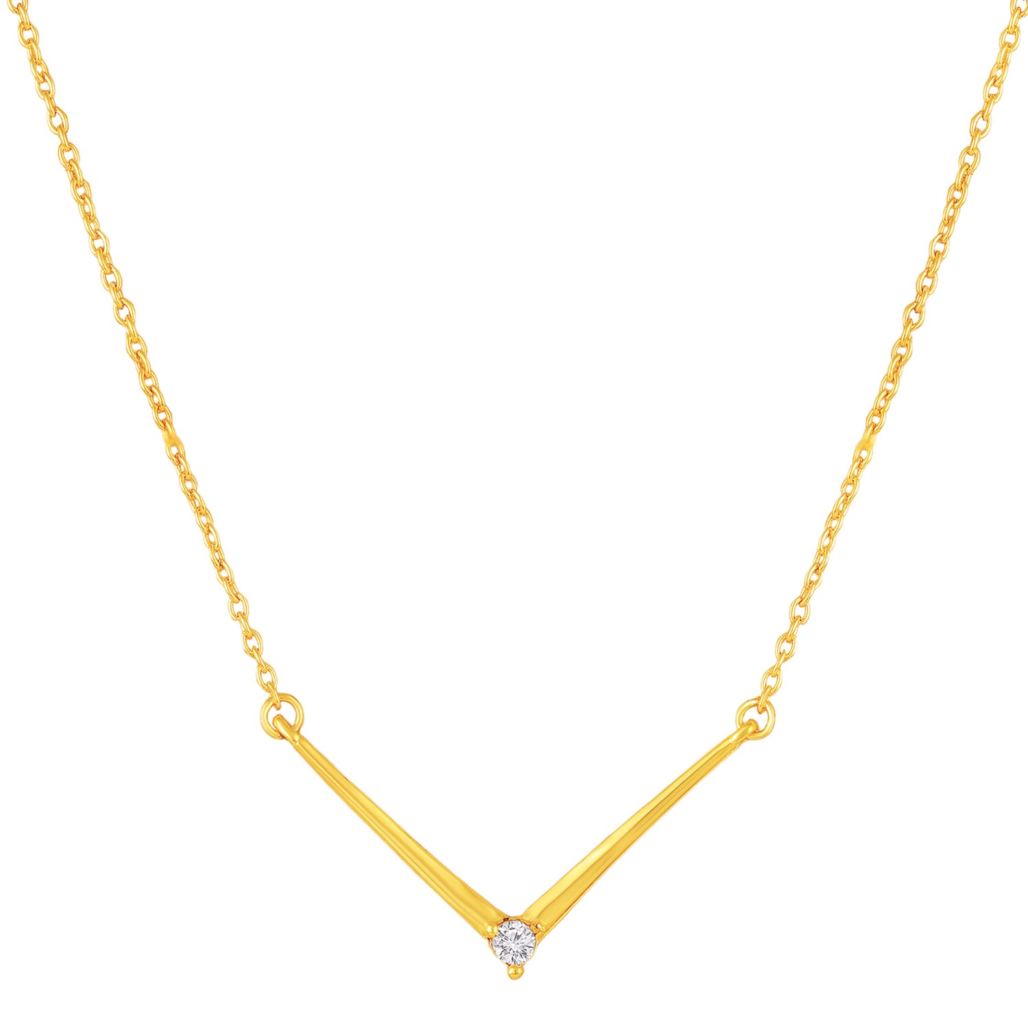Minimalist V-Shape Pendant Necklace with White And Pink Crystal