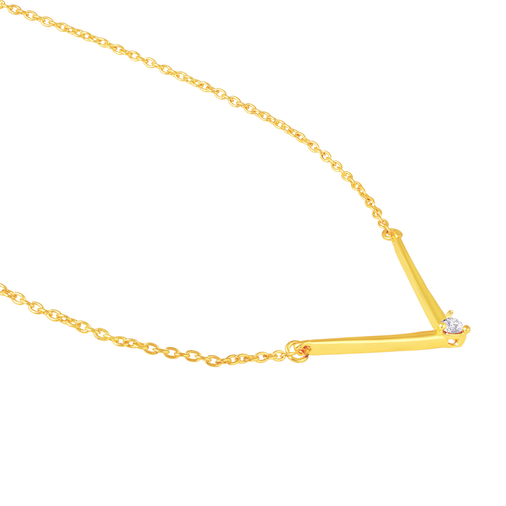 Minimalist V-Shape Pendant Necklace with White And Pink Crystal