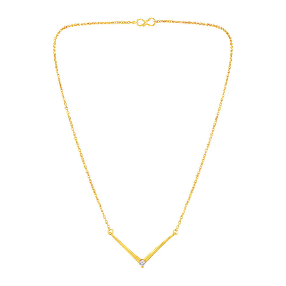 Minimalist V-Shape Pendant Necklace with White And Pink Crystal