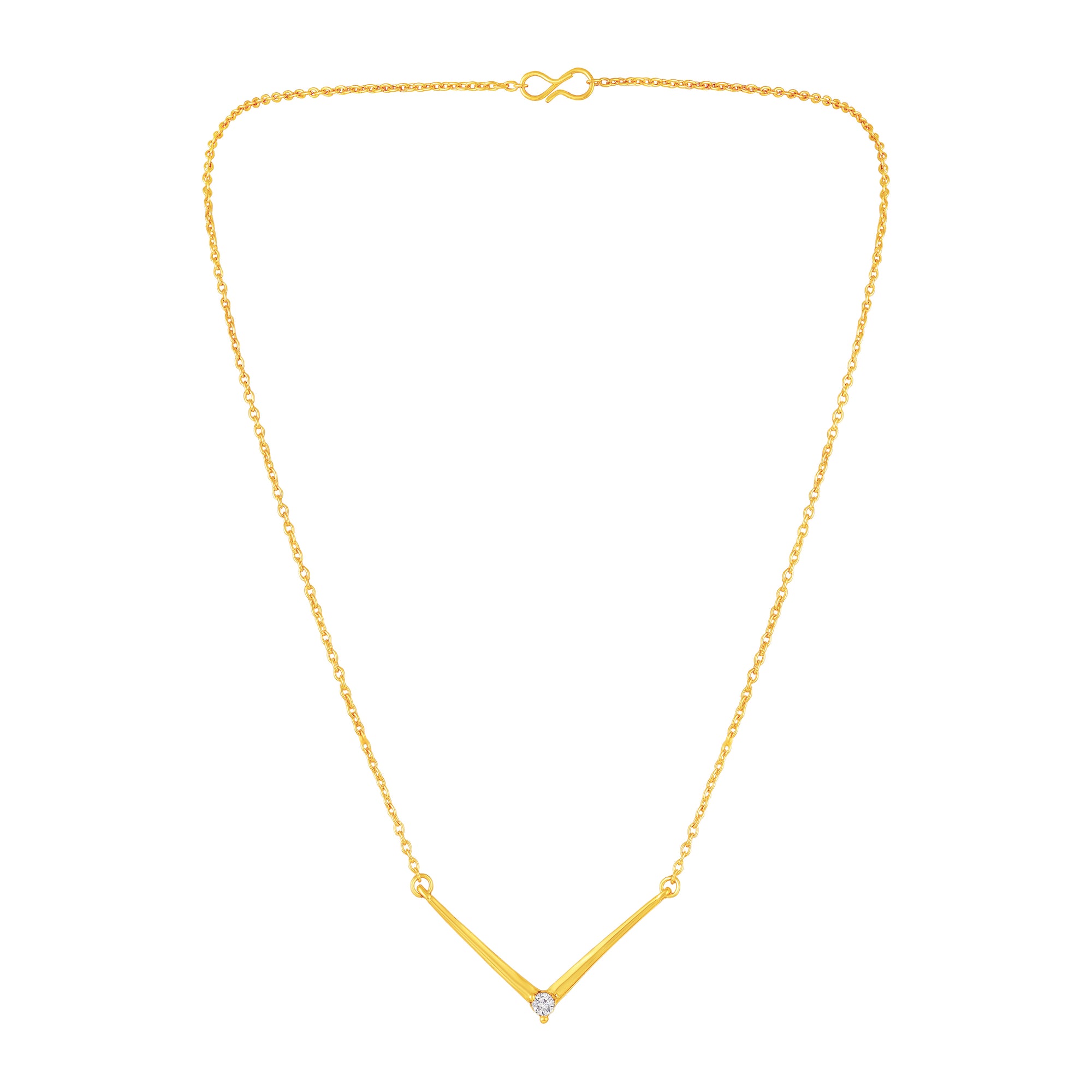 Minimalist V-Shape Pendant Necklace with White And Pink Crystal