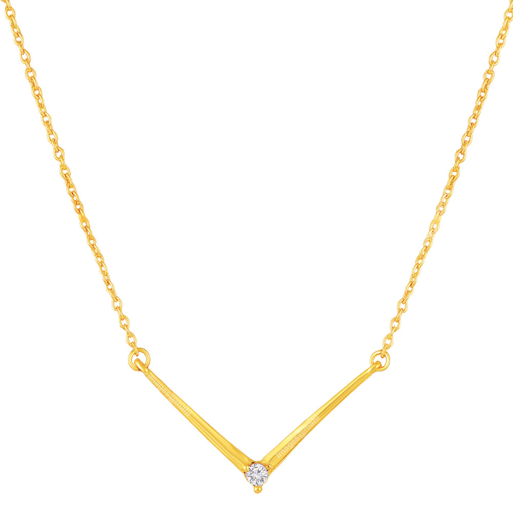 Minimalist V-Shape Pendant Necklace with White And Pink Crystal