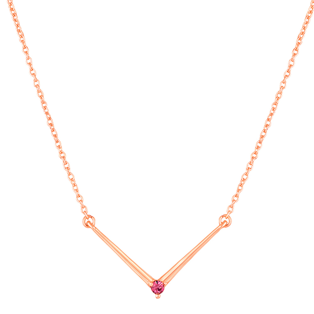 Minimalist V-Shape Pendant Necklace with White And Pink Crystal