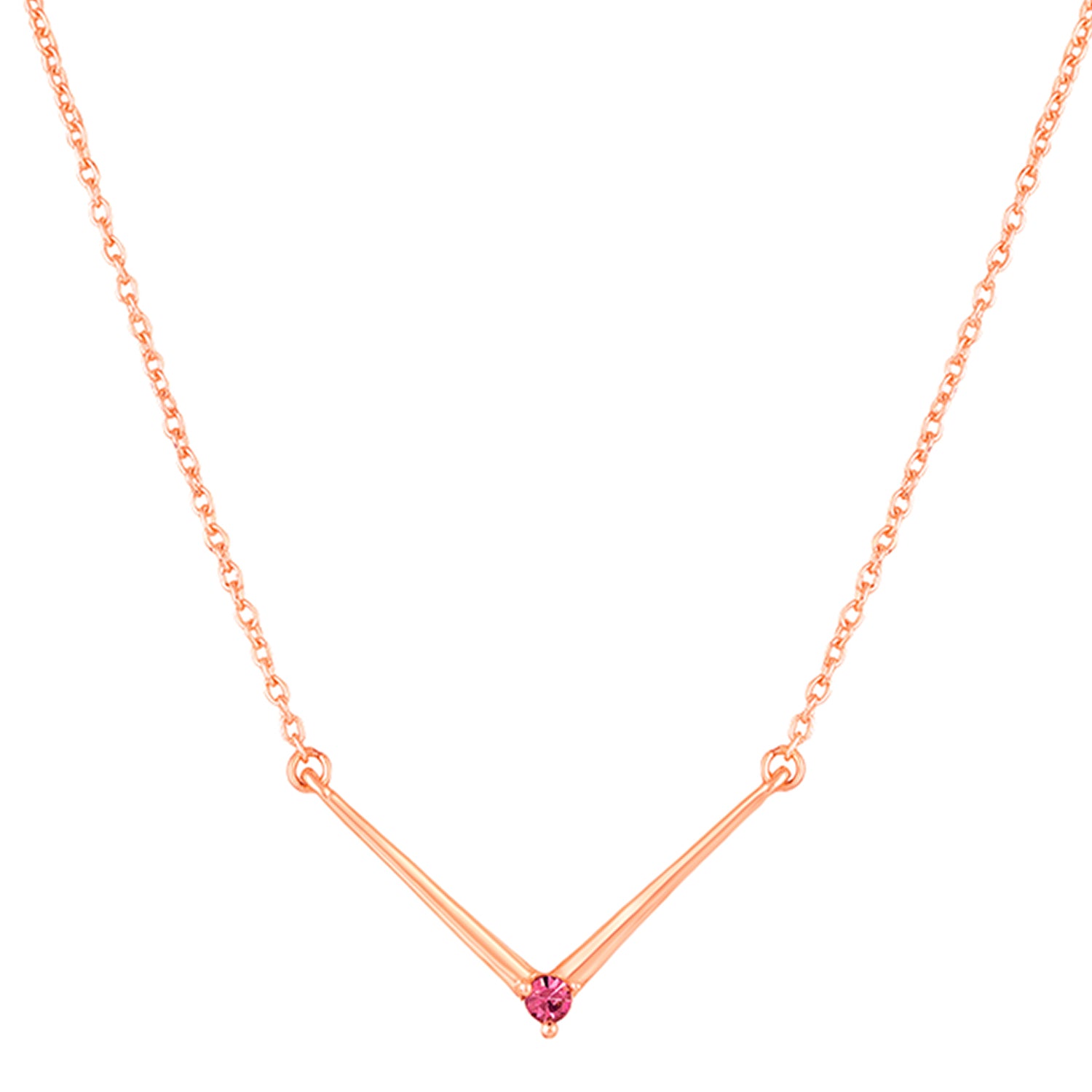 Minimalist V-Shape Pendant Necklace with White And Pink Crystal