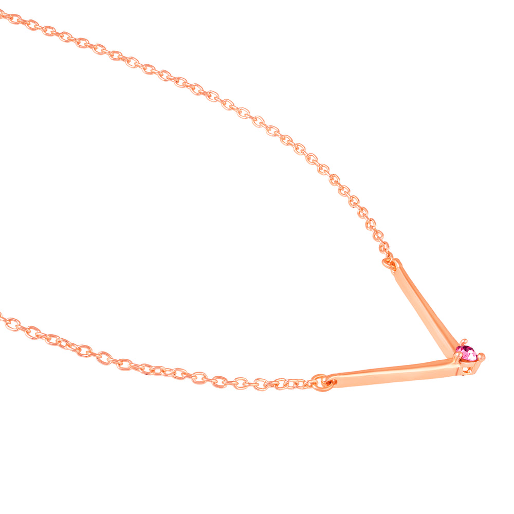 Minimalist V-Shape Pendant Necklace with White And Pink Crystal