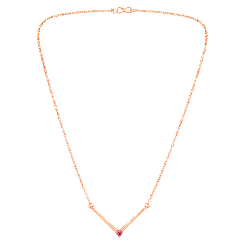 Minimalist V-Shape Pendant Necklace with White And Pink Crystal