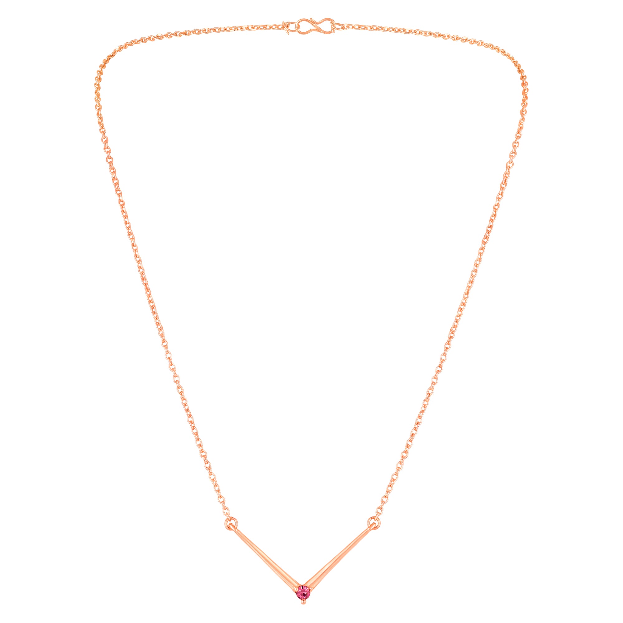 Minimalist V-Shape Pendant Necklace with White And Pink Crystal