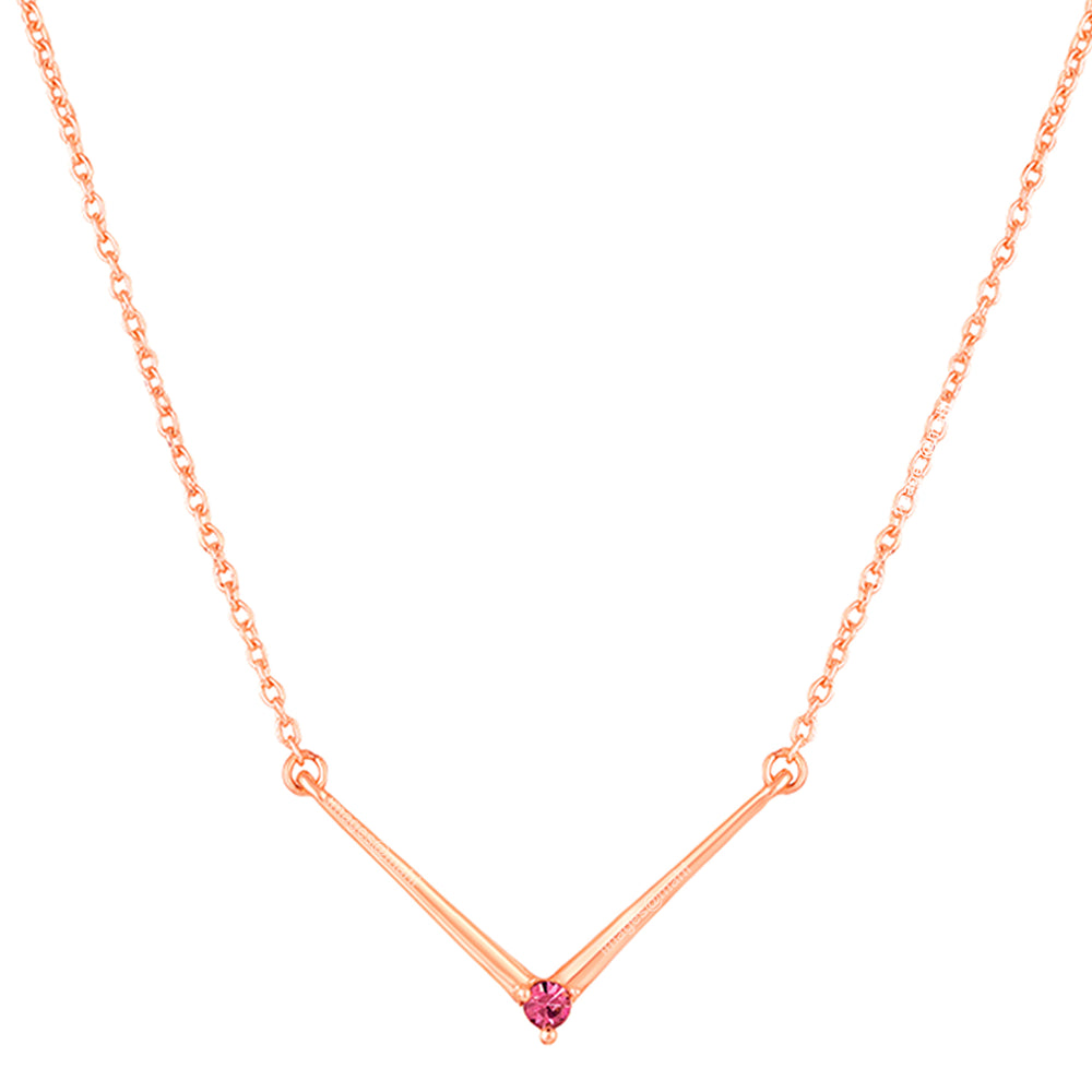 Minimalist V-Shape Pendant Necklace with White And Pink Crystal