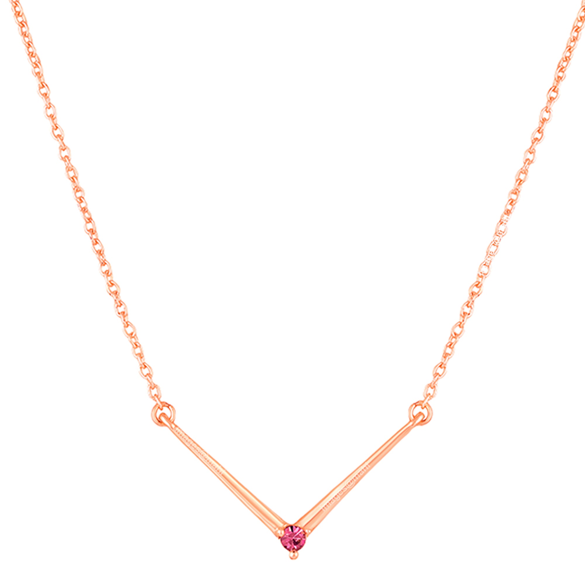Minimalist V-Shape Pendant Necklace with White And Pink Crystal