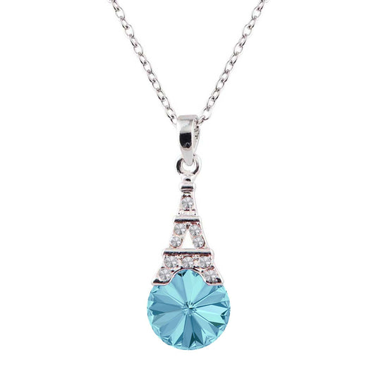 Amethyst Aqua Blue Eiffel Tower Love Pendant with Crystals