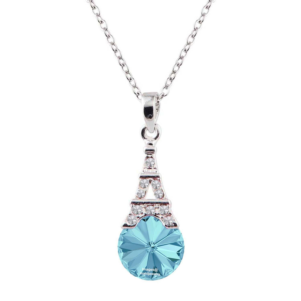 Amethyst Aqua Blue Eiffel Tower Love Pendant with Crystals