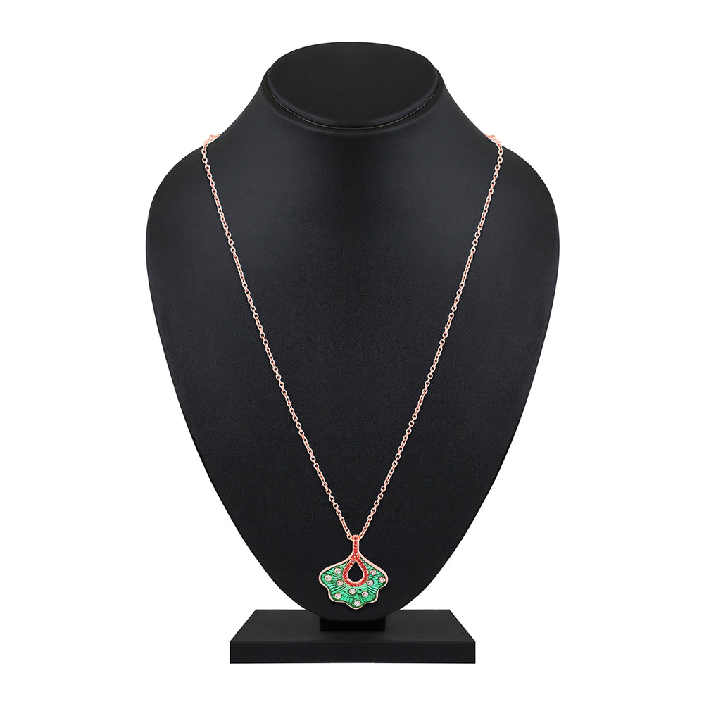Green Meenakari Work Floral-Fan Shape Pendant