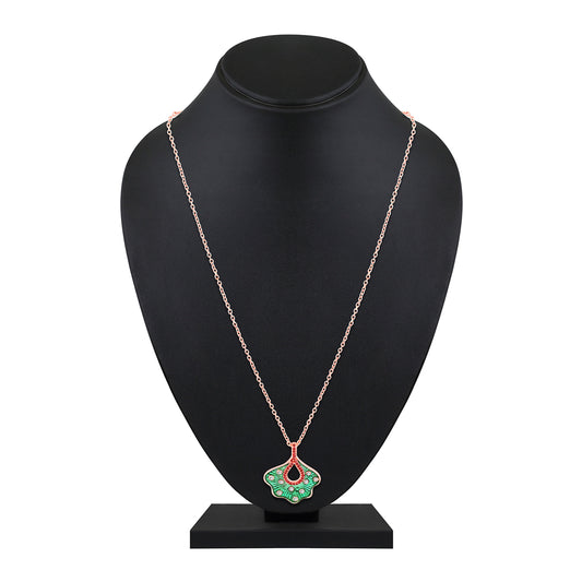Green Meenakari Work Floral-Fan Shape Pendant