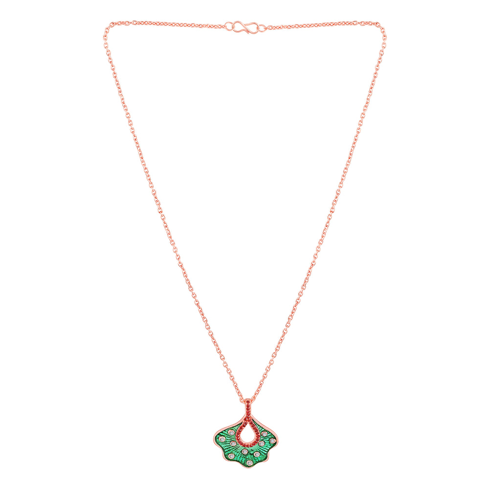 Green Meenakari Work Floral-Fan Shape Pendant