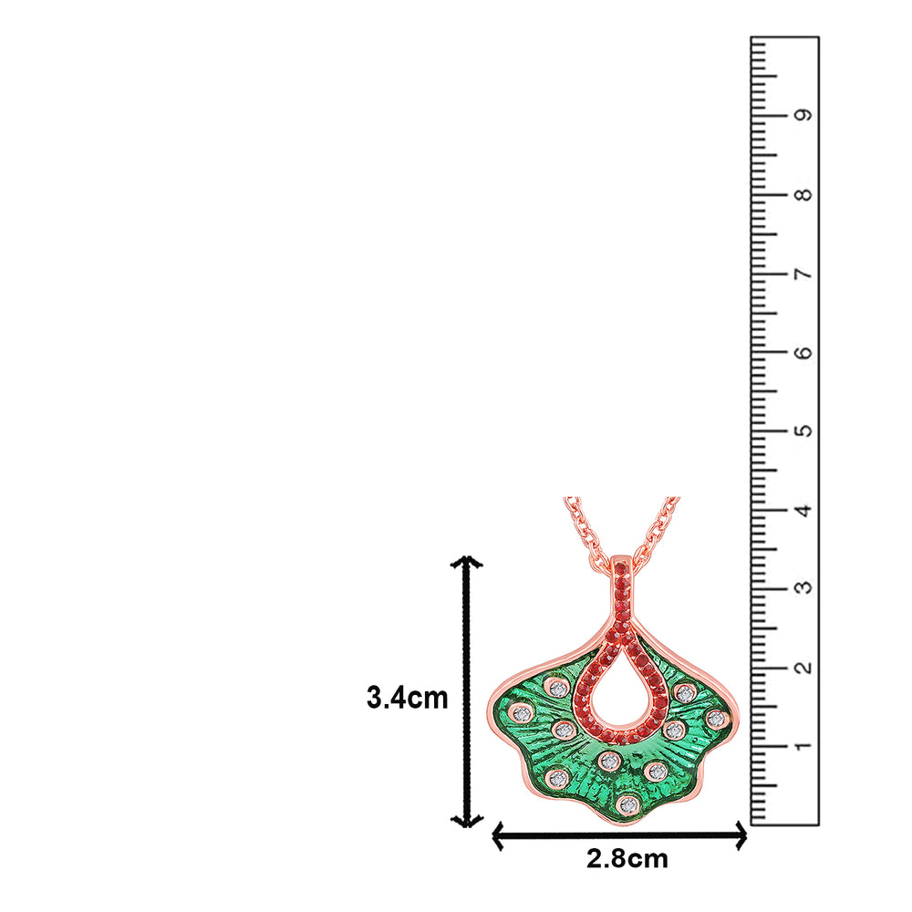 Green Meenakari Work Floral-Fan Shape Pendant