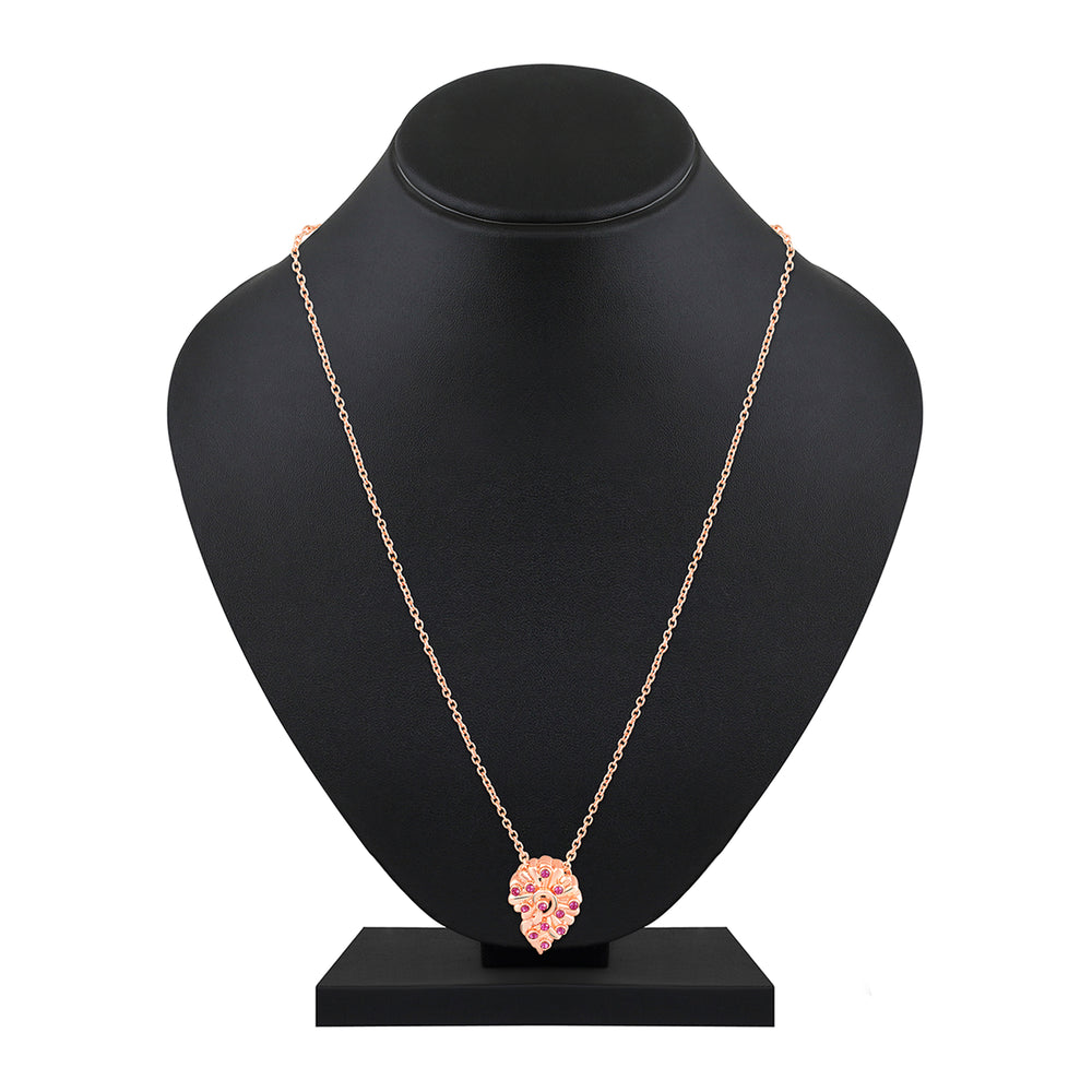 Leaf Motif Pendant with Pink Crystals