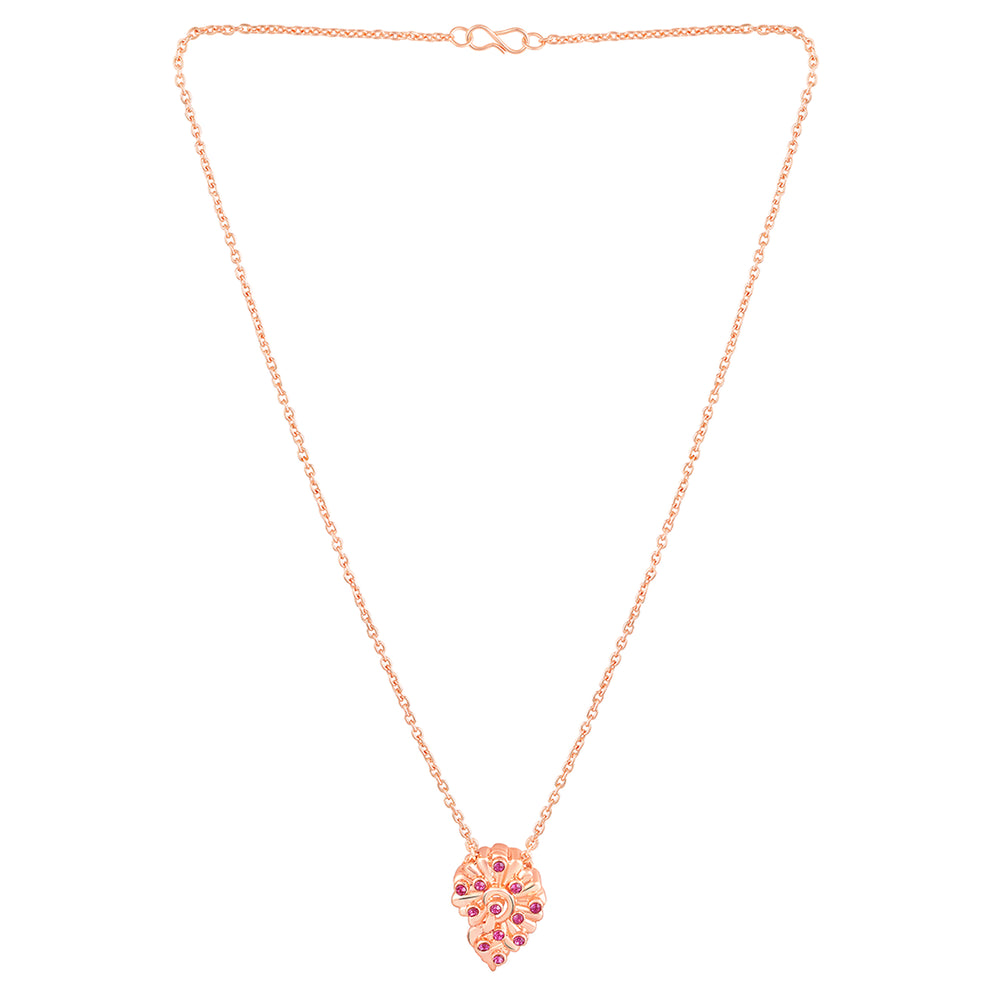 Leaf Motif Pendant with Pink Crystals