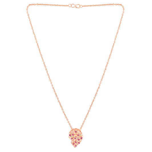 Leaf Motif Pendant with Pink Crystals