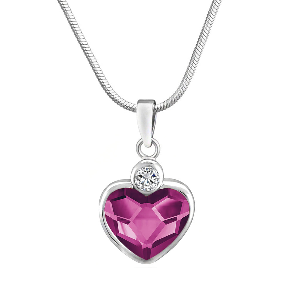 Valentine Gift Fushia Purple Heart Pendant with Cubic Zirconias