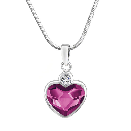 Valentine Gift Fushia Purple Heart Pendant with Cubic Zirconias