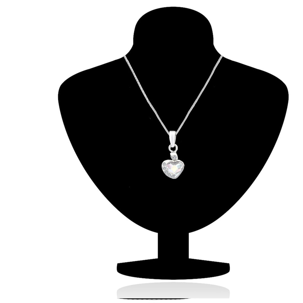 Valentine Gift Fushia Purple Heart Pendant with Cubic Zirconias