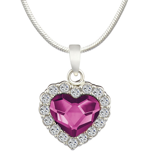 Valentine Gift Fushia Purple Heart Pendant with Swarovski Crystals