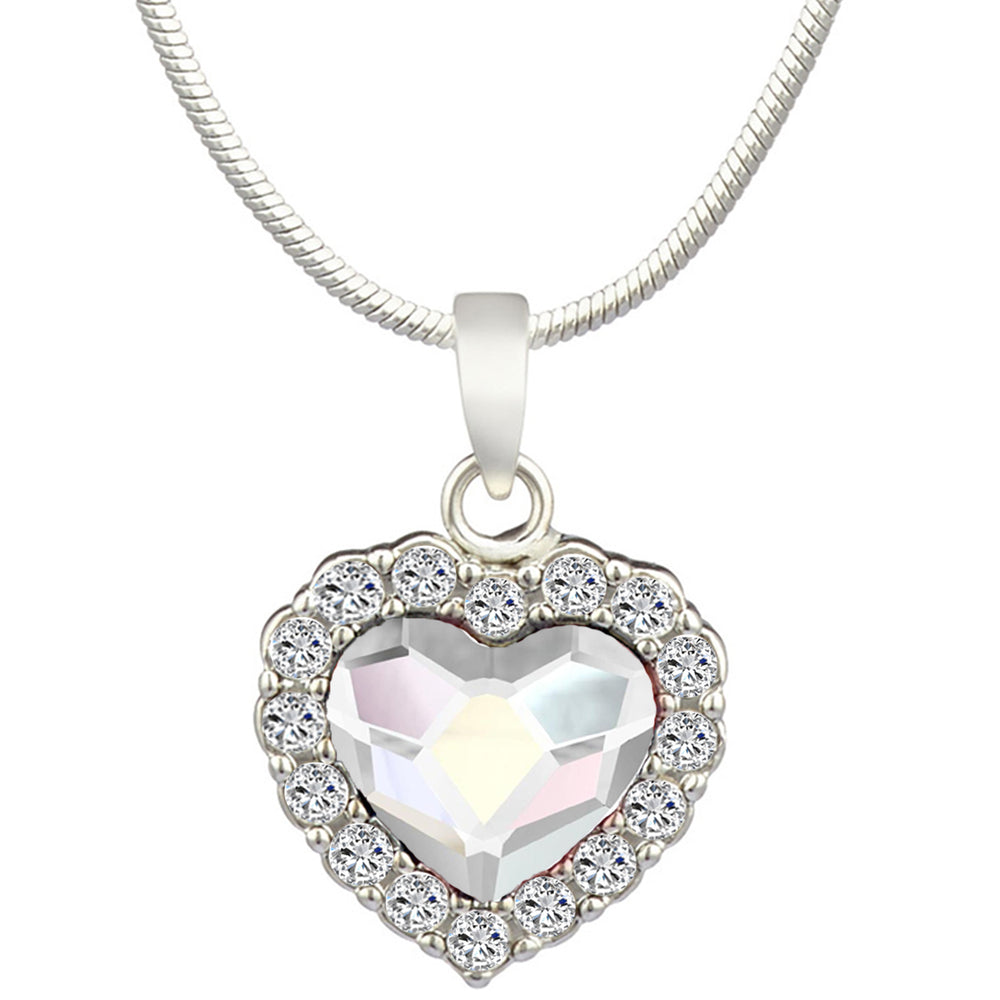 Valentine Gift Fushia Purple Heart Pendant with Cubic Zirconias