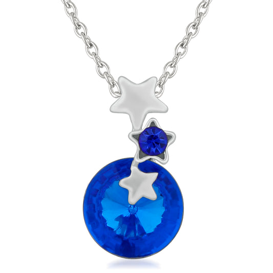 Blue Round Solitaire Crystal with Sparkling Stars Pendant