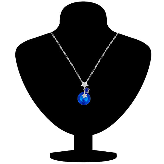 Blue Round Solitaire Crystal with Sparkling Stars Pendant