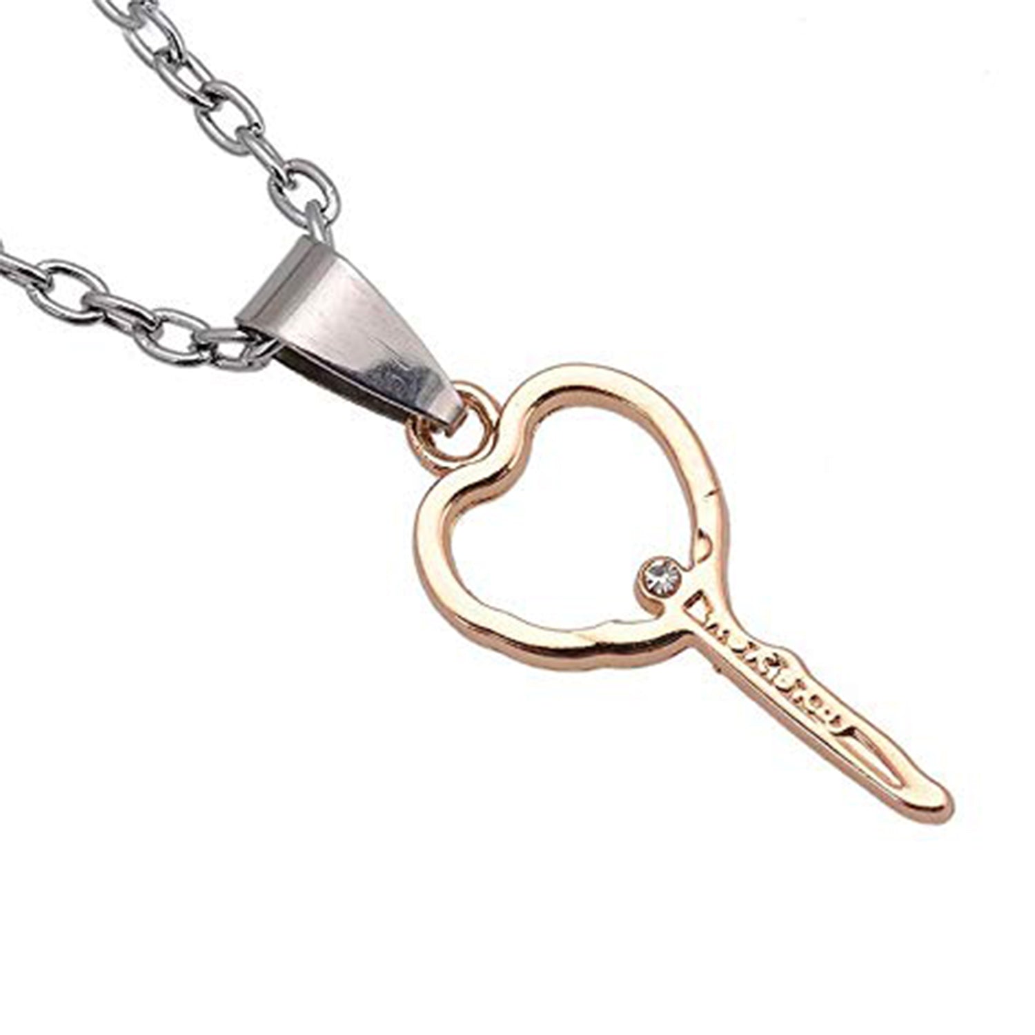 Gold and Silver Color Heart Key Shaped Couple Pendant Necklaces