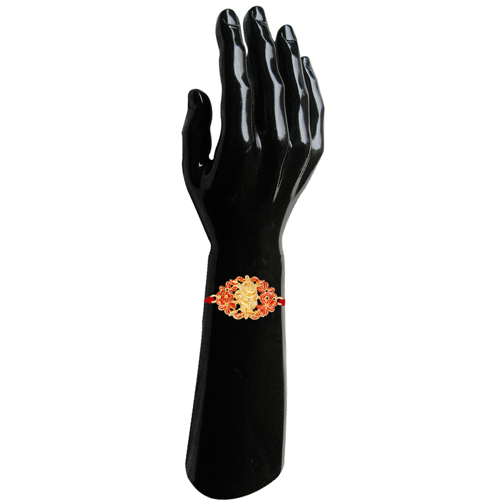 Floral Meena work Lord Ganesha Rakhi Bracelet for beloved brother / Bhaiya