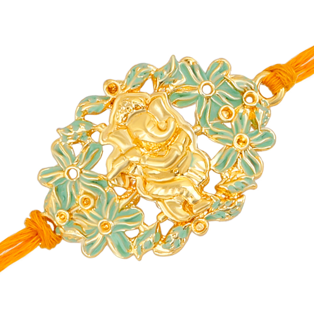 Floral Meena work Lord Ganesha Rakhi Bracelet for beloved brother / Bhaiya