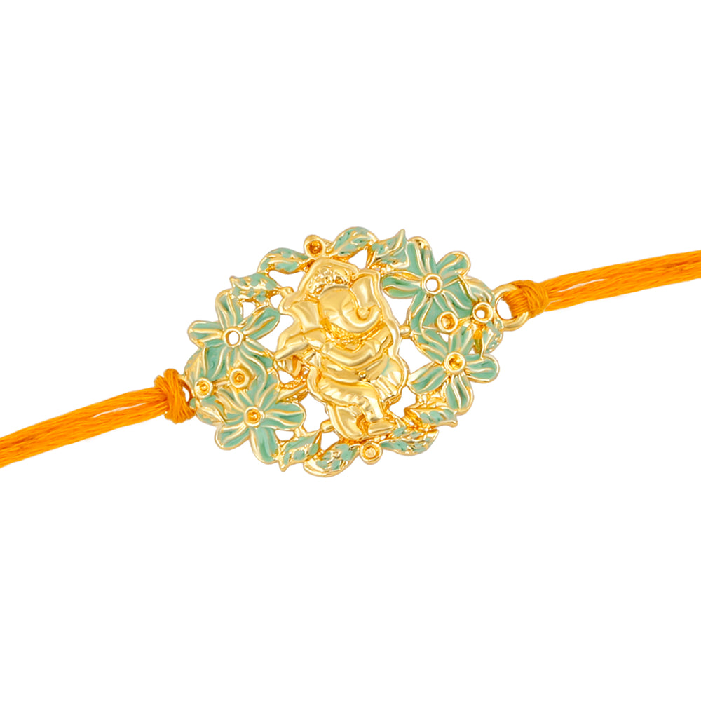 Floral Meena work Lord Ganesha Rakhi Bracelet for beloved brother / Bhaiya