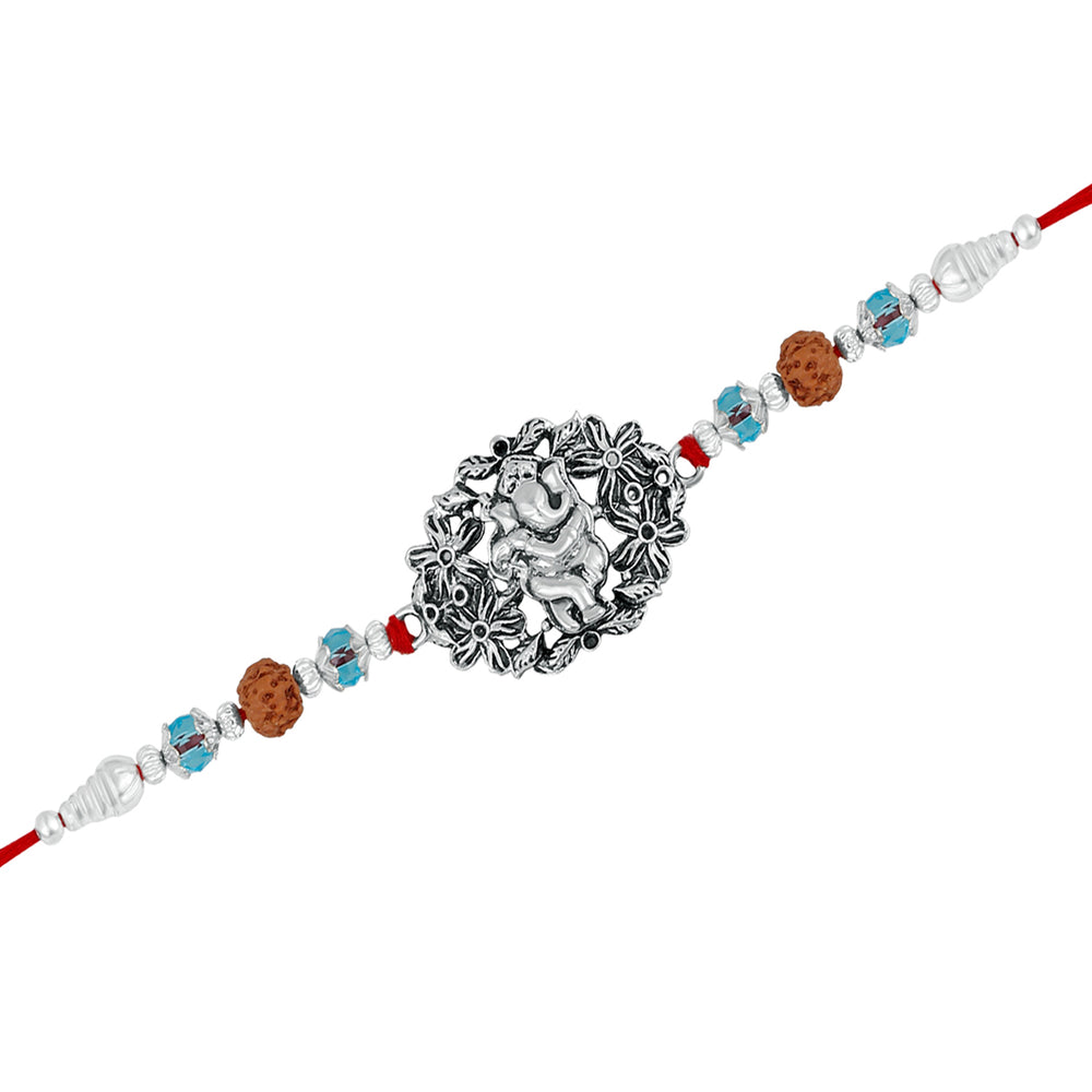 Floral Meena work Lord Ganesha Rakhi Bracelet for beloved brother / Bhaiya