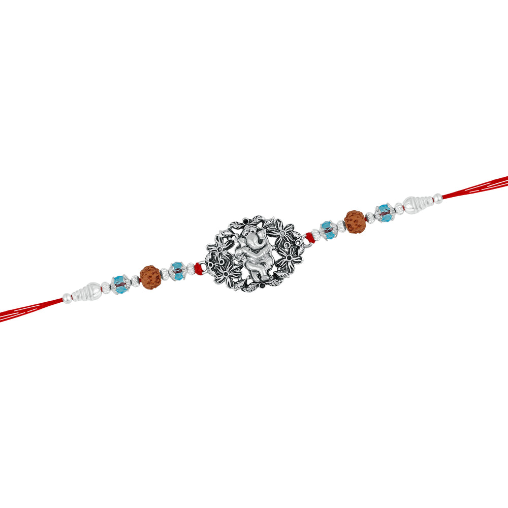 Floral Meena work Lord Ganesha Rakhi Bracelet for beloved brother / Bhaiya